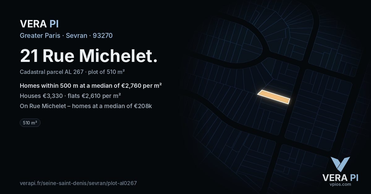 21 Rue Michelet, Sevran at night – the plot lit, the parcels around coloured by the prices near them