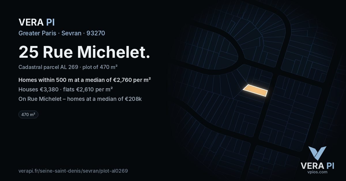 25 Rue Michelet, Sevran at night – the plot lit, the parcels around coloured by the prices near them