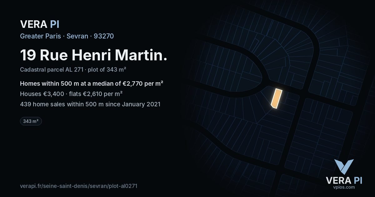 19 Rue Henri Martin, Sevran at night – the plot lit, the parcels around coloured by the prices near them