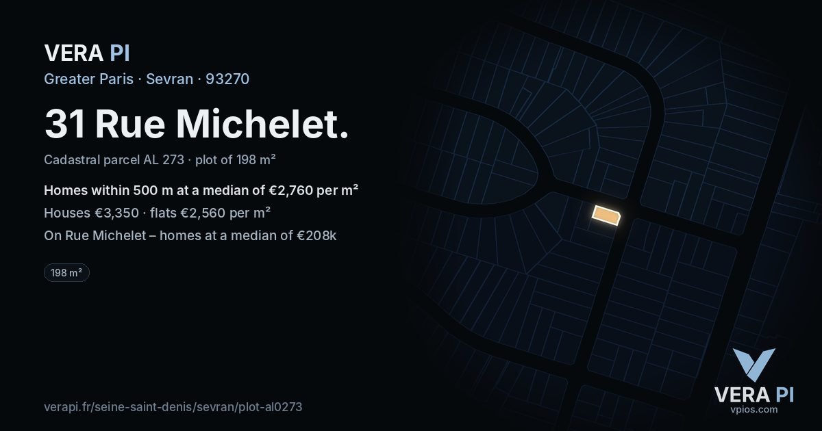31 Rue Michelet, Sevran at night – the plot lit, the parcels around coloured by the prices near them