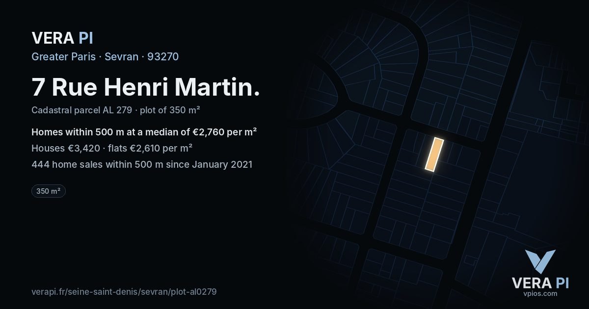 7 Rue Henri Martin, Sevran at night – the plot lit, the parcels around coloured by the prices near them