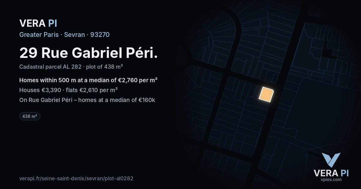 29 Rue Gabriel Péri, Sevran at night – the plot lit, the parcels around coloured by the prices near them