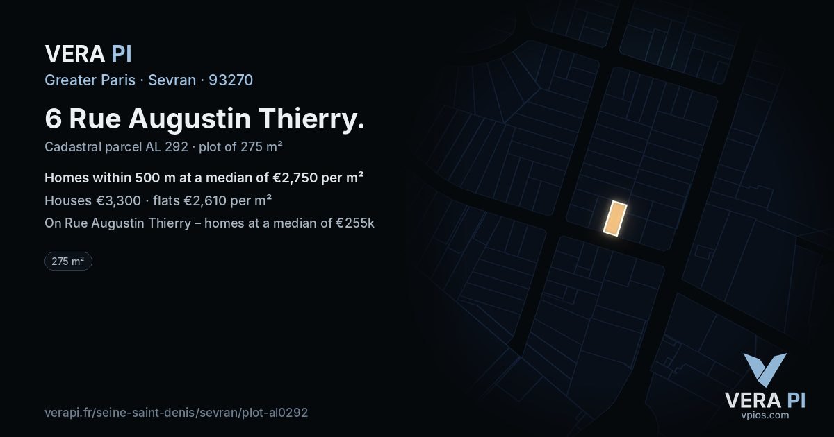 6 Rue Augustin Thierry, Sevran at night – the plot lit, the parcels around coloured by the prices near them