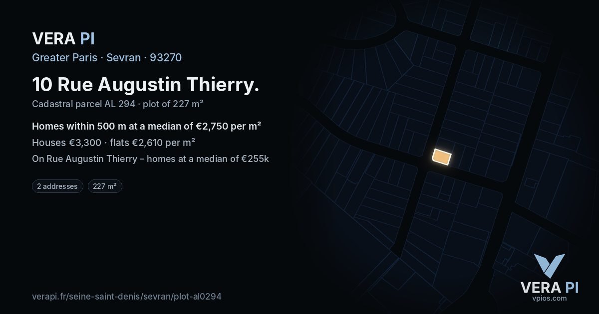 10 Rue Augustin Thierry, Sevran at night – the plot lit, the parcels around coloured by the prices near them