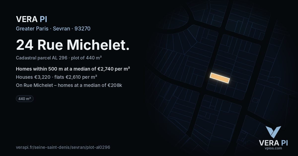 24 Rue Michelet, Sevran at night – the plot lit, the parcels around coloured by the prices near them