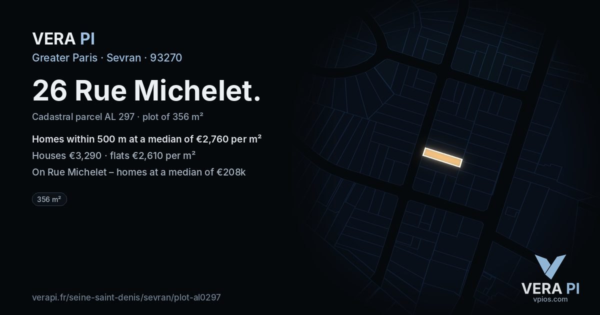 26 Rue Michelet, Sevran at night – the plot lit, the parcels around coloured by the prices near them