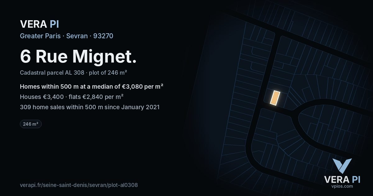6 Rue Mignet, Sevran at night – the plot lit, the parcels around coloured by the prices near them