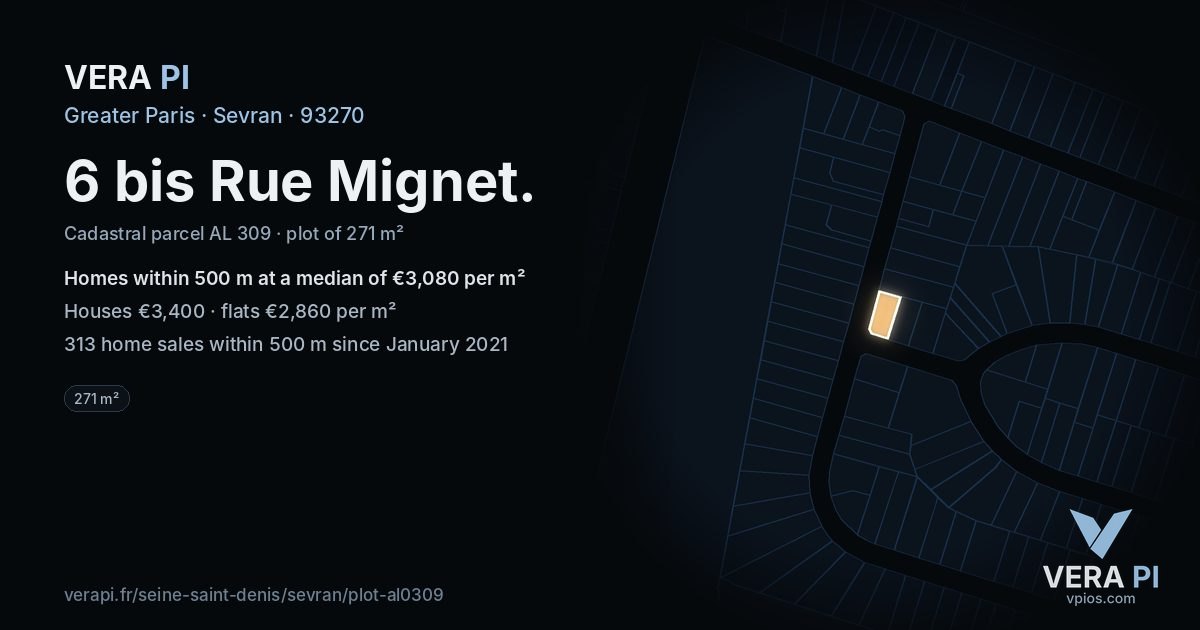 6 bis Rue Mignet, Sevran at night – the plot lit, the parcels around coloured by the prices near them