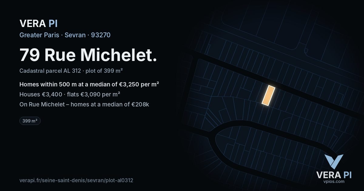 79 Rue Michelet, Sevran at night – the plot lit, the parcels around coloured by the prices near them