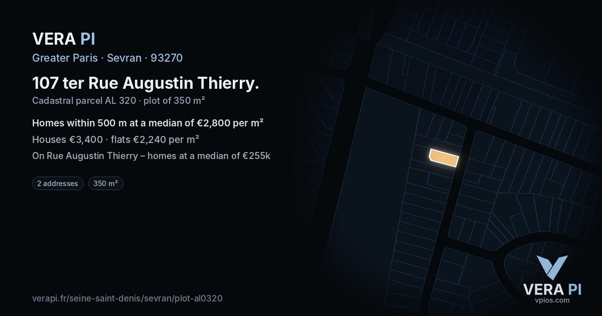 107 ter Rue Augustin Thierry, Sevran at night – the plot lit, the parcels around coloured by the prices near them