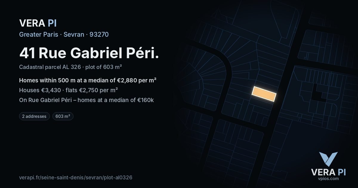 41 Rue Gabriel Péri, Sevran at night – the plot lit, the parcels around coloured by the prices near them