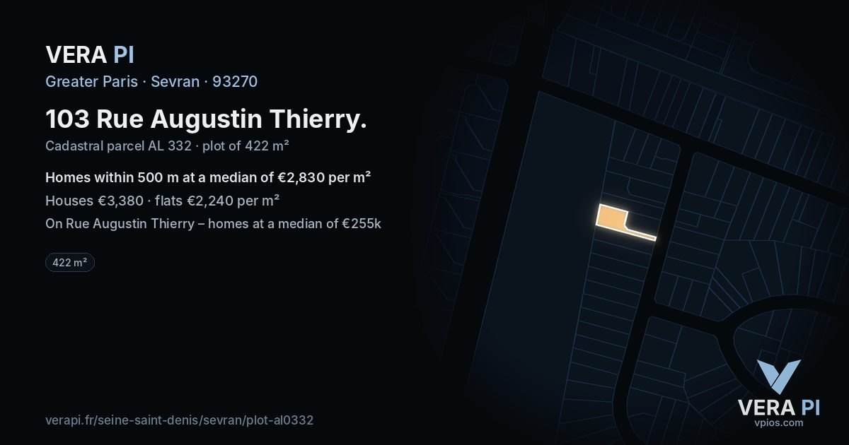 103 Rue Augustin Thierry, Sevran at night – the plot lit, the parcels around coloured by the prices near them