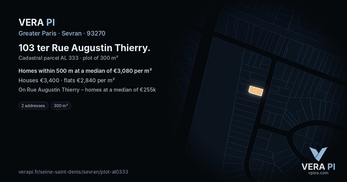 103 ter Rue Augustin Thierry, Sevran at night – the plot lit, the parcels around coloured by the prices near them
