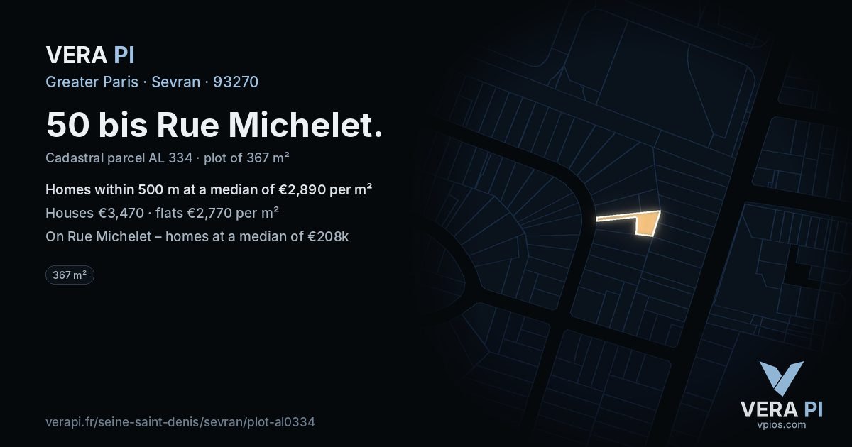 50 bis Rue Michelet, Sevran at night – the plot lit, the parcels around coloured by the prices near them
