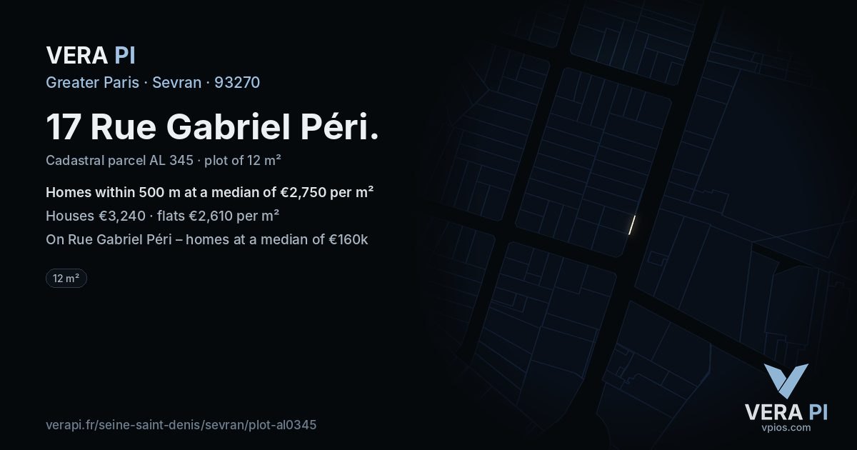 17 Rue Gabriel Péri, Sevran at night – the plot lit, the parcels around coloured by the prices near them