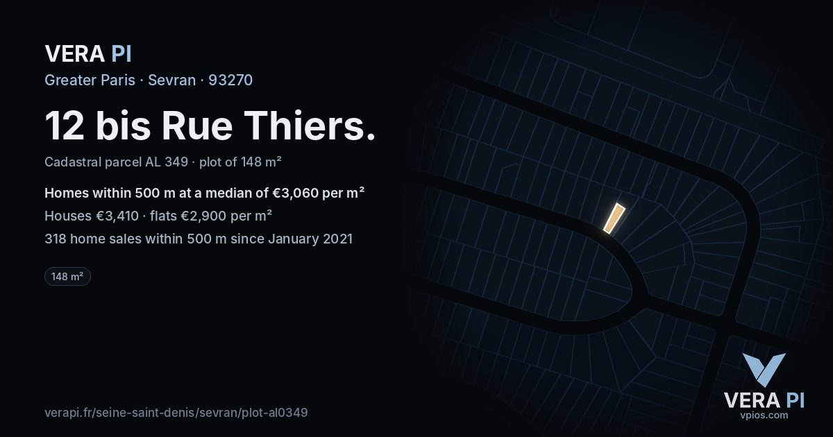 12 bis Rue Thiers, Sevran at night – the plot lit, the parcels around coloured by the prices near them
