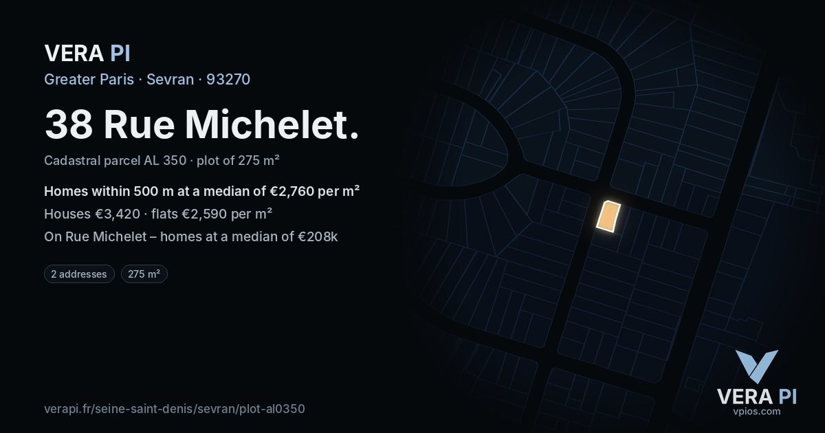 38 Rue Michelet, Sevran at night – the plot lit, the parcels around coloured by the prices near them