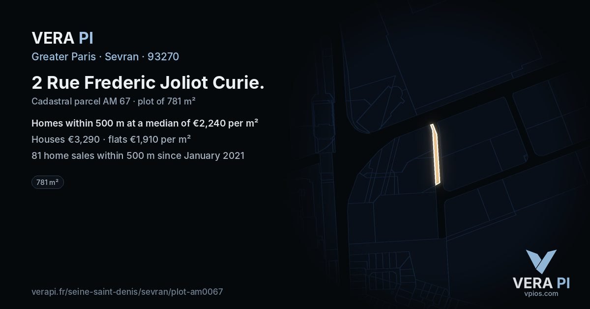 2 Rue Frederic Joliot Curie, Sevran at night – the plot lit, the parcels around coloured by the prices near them