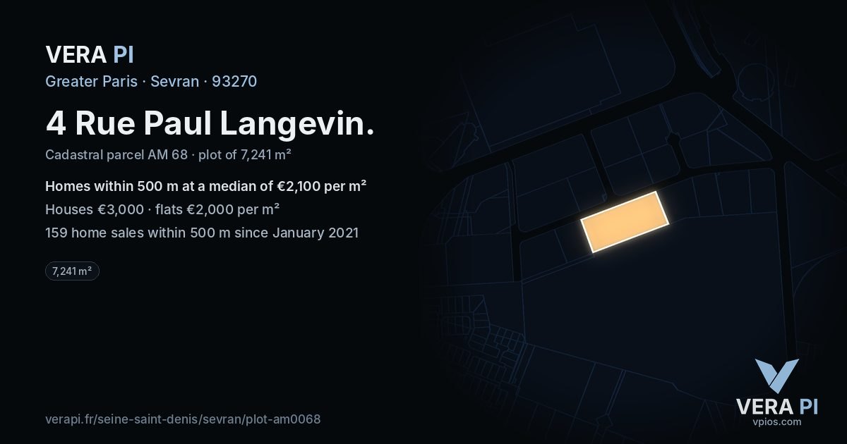 4 Rue Paul Langevin, Sevran at night – the plot lit, the parcels around coloured by the prices near them