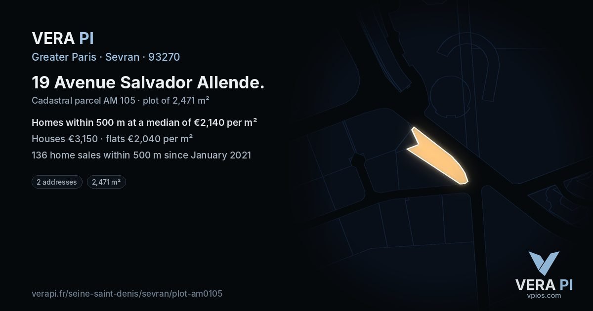 19 Avenue Salvador Allende, Sevran at night – the plot lit, the parcels around coloured by the prices near them