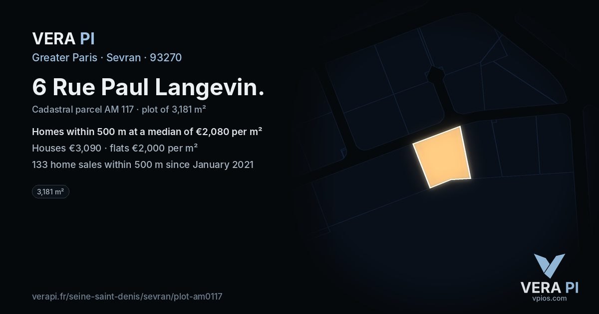 6 Rue Paul Langevin, Sevran at night – the plot lit, the parcels around coloured by the prices near them