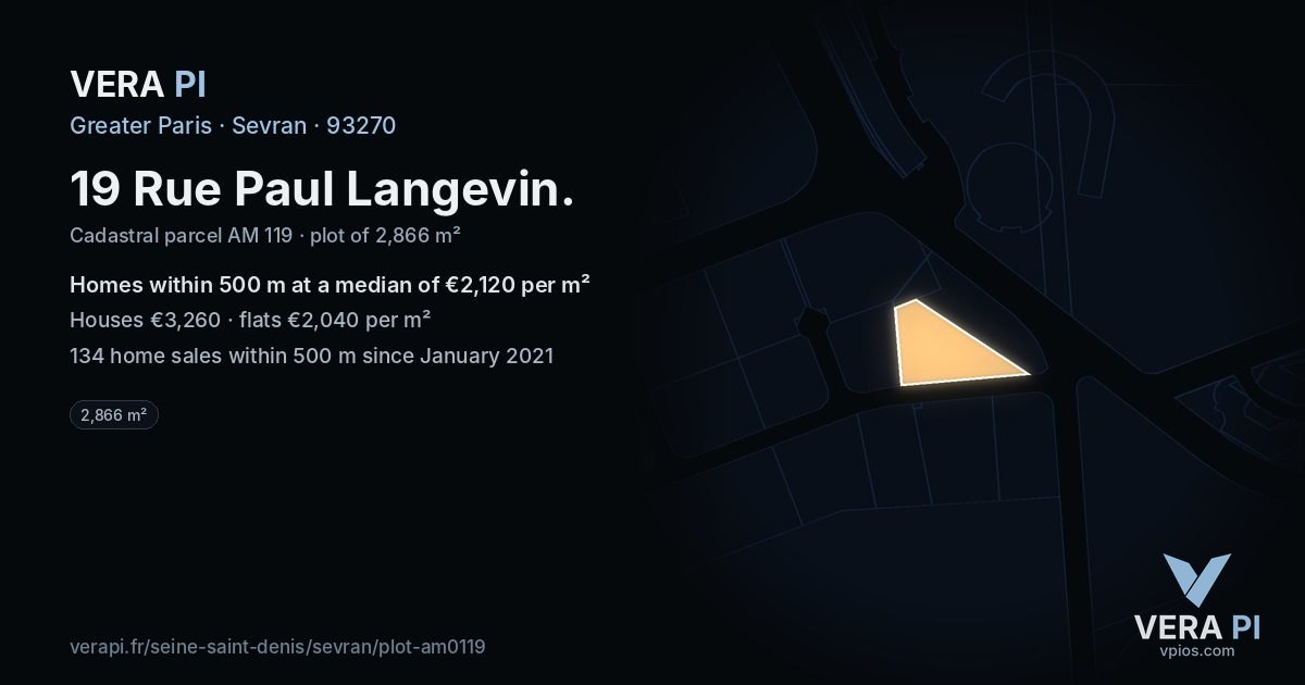 19 Rue Paul Langevin, Sevran at night – the plot lit, the parcels around coloured by the prices near them