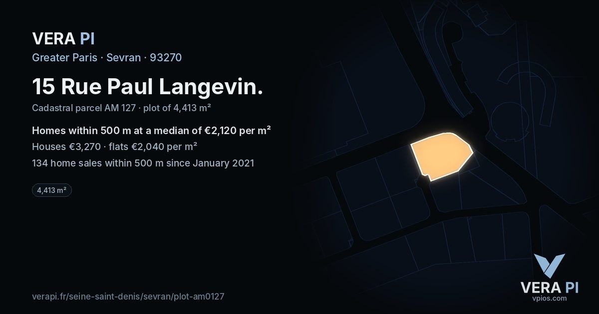 15 Rue Paul Langevin, Sevran at night – the plot lit, the parcels around coloured by the prices near them