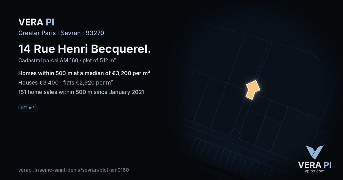14 Rue Henri Becquerel, Sevran at night – the plot lit, the parcels around coloured by the prices near them