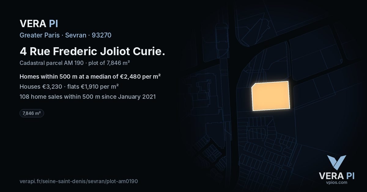 4 Rue Frederic Joliot Curie, Sevran at night – the plot lit, the parcels around coloured by the prices near them
