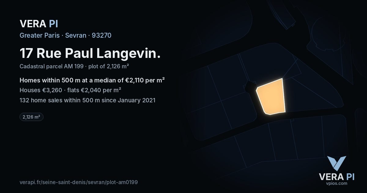 17 Rue Paul Langevin, Sevran at night – the plot lit, the parcels around coloured by the prices near them