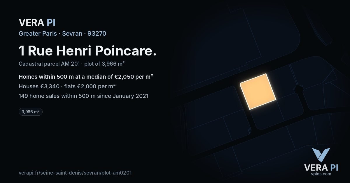 1 Rue Henri Poincare, Sevran at night – the plot lit, the parcels around coloured by the prices near them