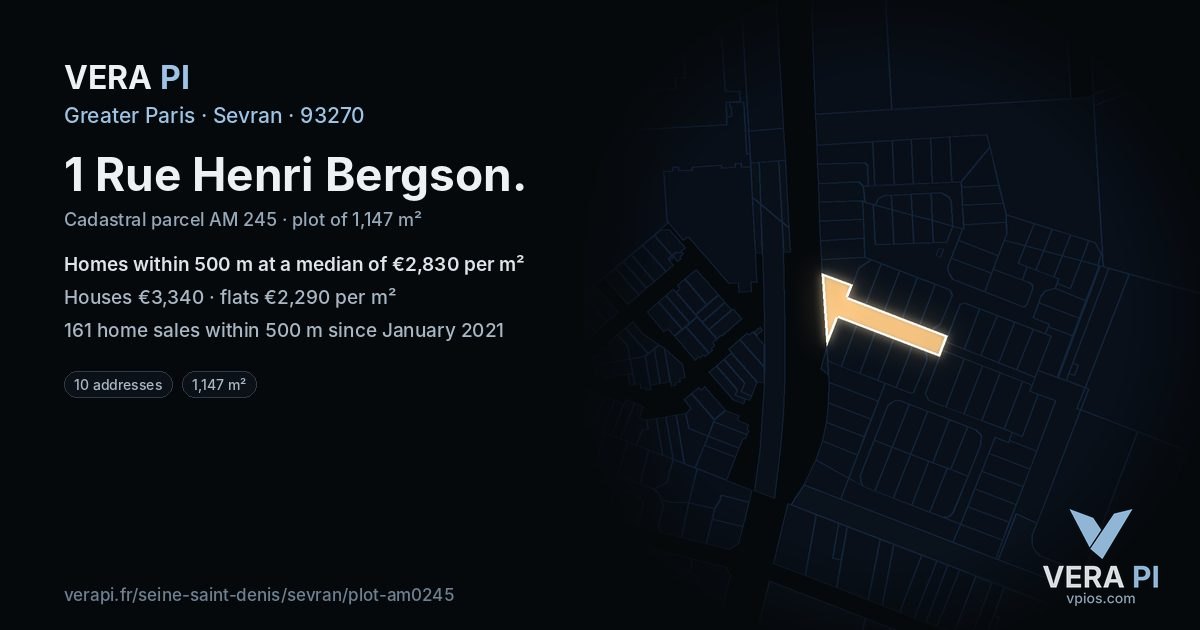 1 Rue Henri Bergson, Sevran at night – the plot lit, the parcels around coloured by the prices near them