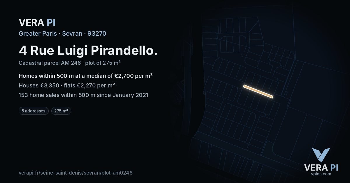 4 Rue Luigi Pirandello, Sevran at night – the plot lit, the parcels around coloured by the prices near them