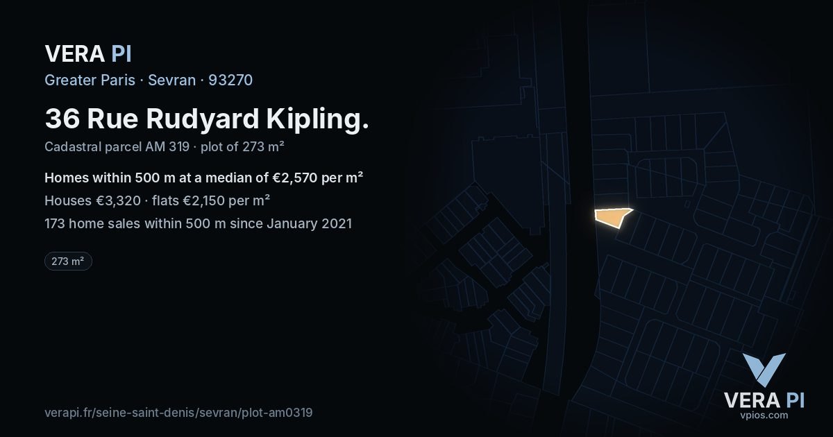 36 Rue Rudyard Kipling, Sevran at night – the plot lit, the parcels around coloured by the prices near them