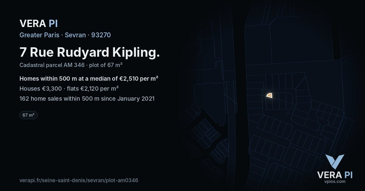 7 Rue Rudyard Kipling, Sevran at night – the plot lit, the parcels around coloured by the prices near them