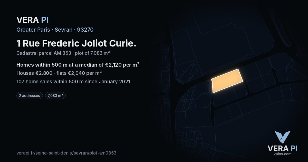 1 Rue Frederic Joliot Curie, Sevran at night – the plot lit, the parcels around coloured by the prices near them
