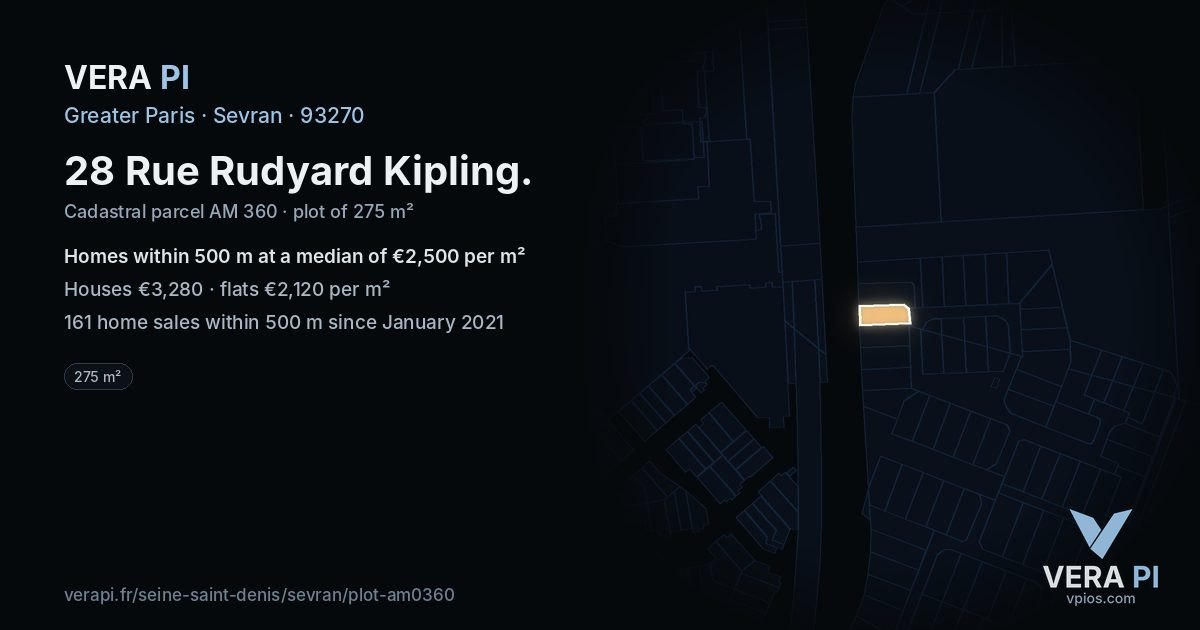 28 Rue Rudyard Kipling, Sevran at night – the plot lit, the parcels around coloured by the prices near them