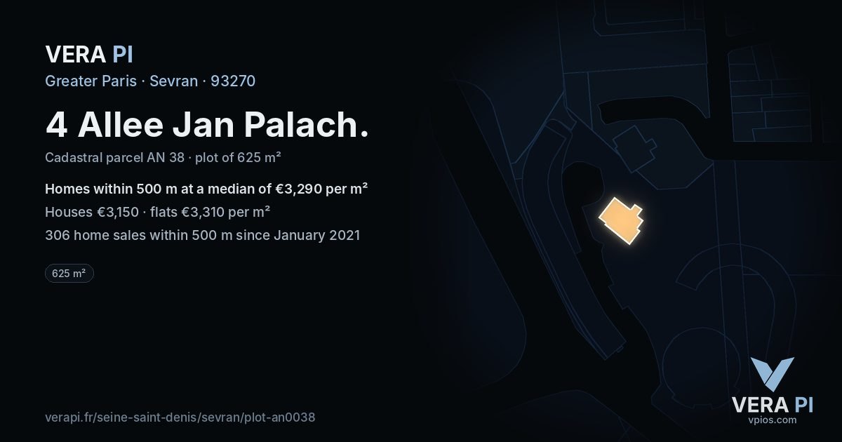 4 Allee Jan Palach, Sevran at night – the plot lit, the parcels around coloured by the prices near them