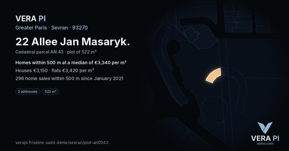 22 Allee Jan Masaryk, Sevran at night – the plot lit, the parcels around coloured by the prices near them