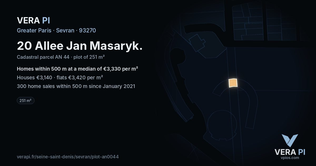 20 Allee Jan Masaryk, Sevran at night – the plot lit, the parcels around coloured by the prices near them