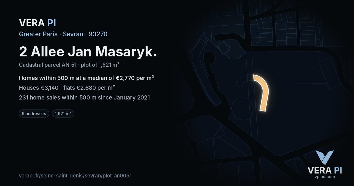 2 Allee Jan Masaryk, Sevran at night – the plot lit, the parcels around coloured by the prices near them