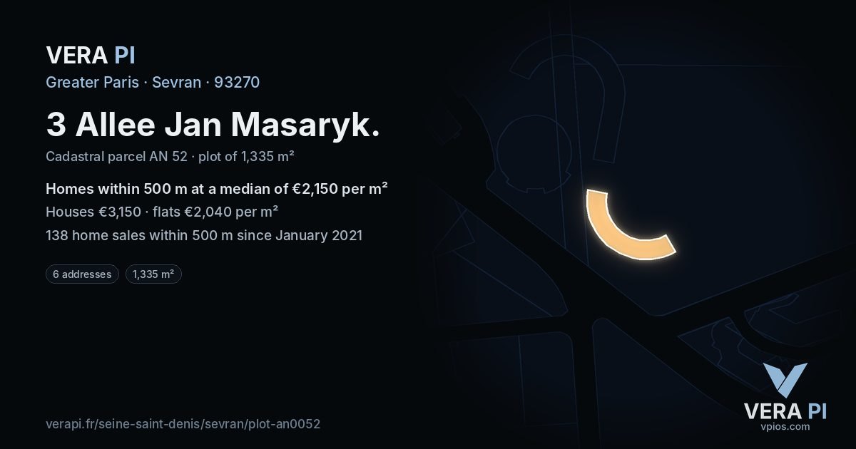 3 Allee Jan Masaryk, Sevran at night – the plot lit, the parcels around coloured by the prices near them