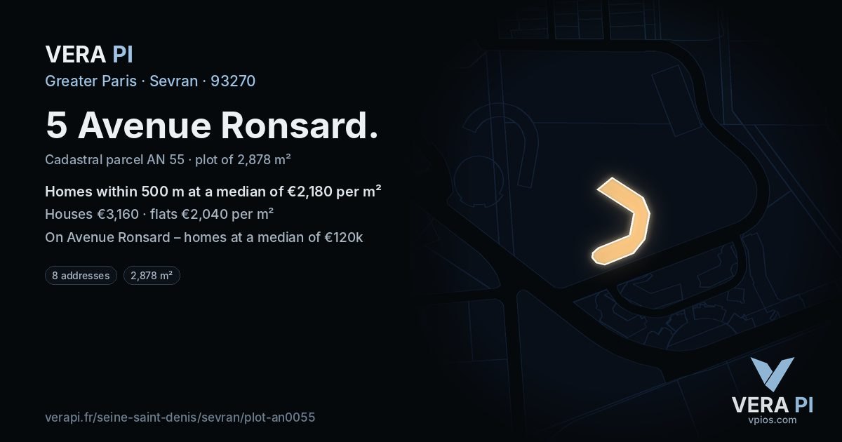 5 Avenue Ronsard, Sevran at night – the plot lit, the parcels around coloured by the prices near them
