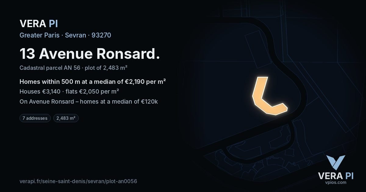 13 Avenue Ronsard, Sevran at night – the plot lit, the parcels around coloured by the prices near them