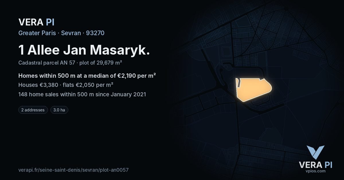 1 Allee Jan Masaryk, Sevran at night – the plot lit, the parcels around coloured by the prices near them
