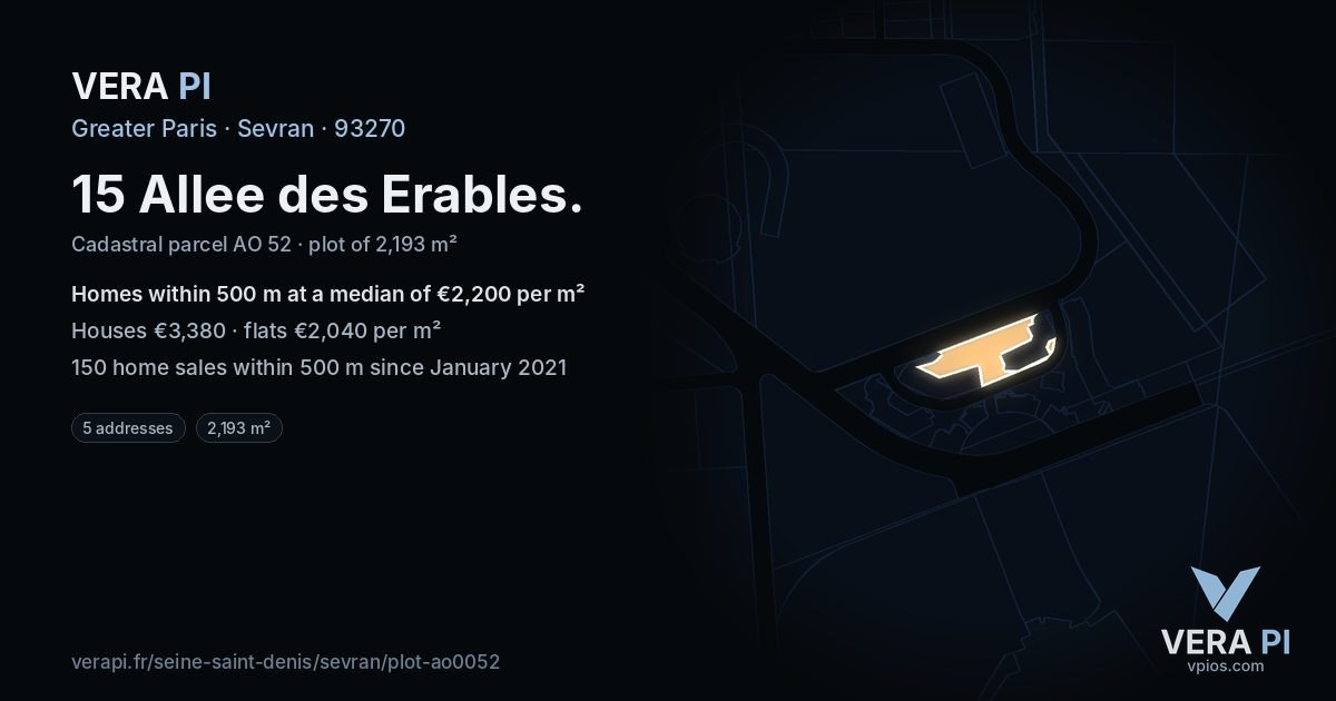 15 Allee des Erables, Sevran at night – the plot lit, the parcels around coloured by the prices near them