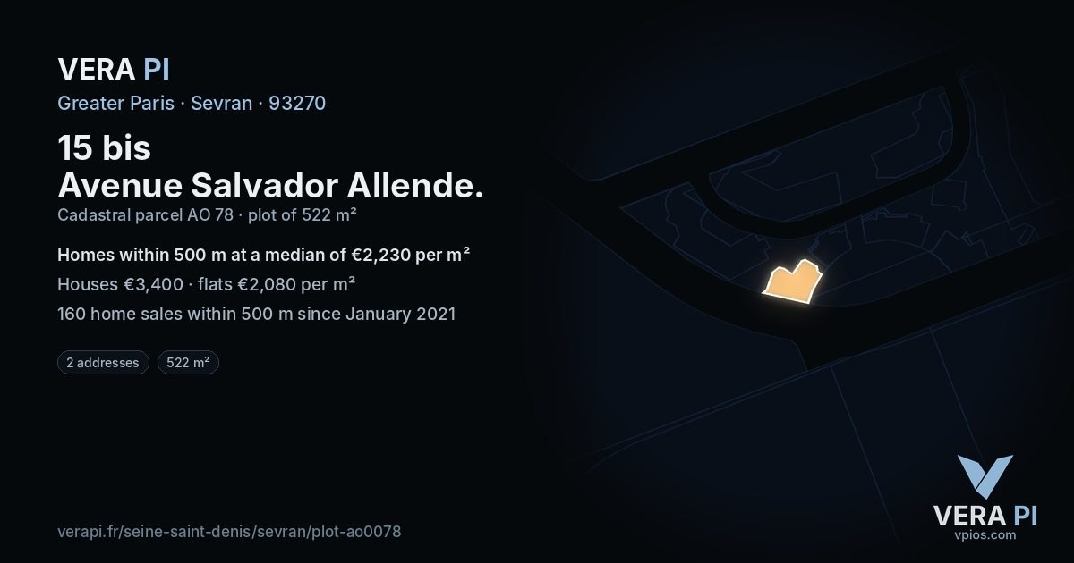 15 bis Avenue Salvador Allende, Sevran at night – the plot lit, the parcels around coloured by the prices near them