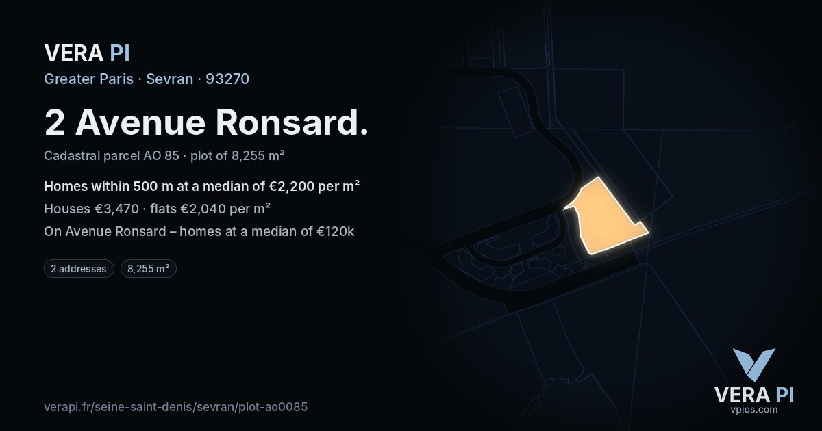 2 Avenue Ronsard, Sevran at night – the plot lit, the parcels around coloured by the prices near them