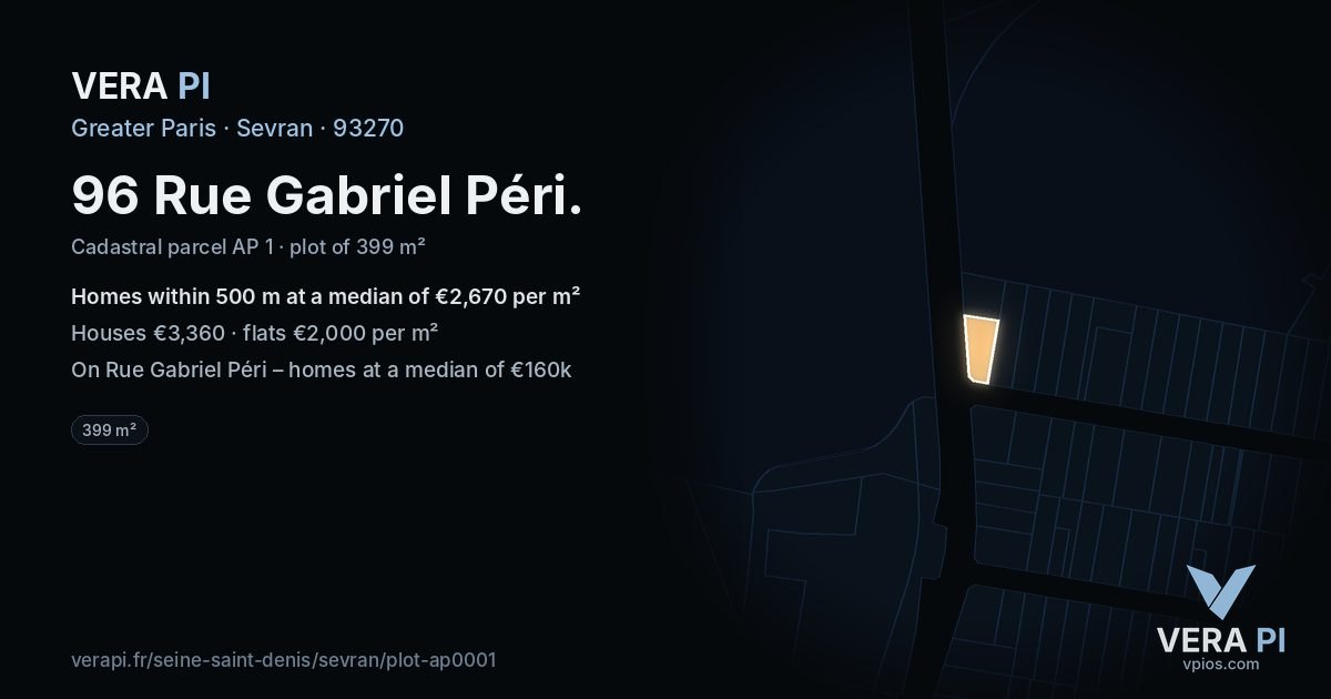 96 Rue Gabriel Péri, Sevran at night – the plot lit, the parcels around coloured by the prices near them