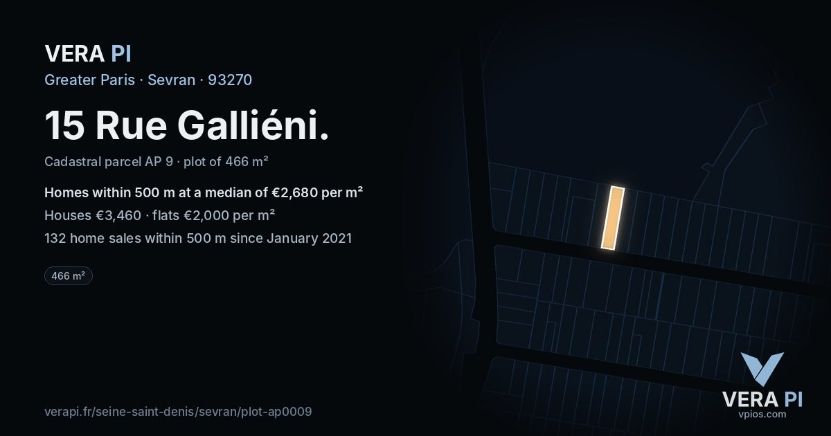 15 Rue Galliéni, Sevran at night – the plot lit, the parcels around coloured by the prices near them